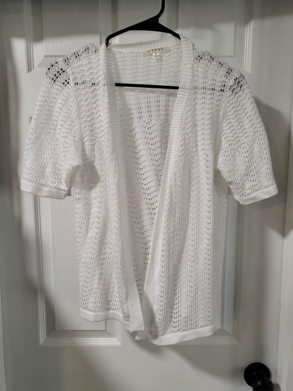 Cyrus White Open-Knit Short Sleeve Cardigan